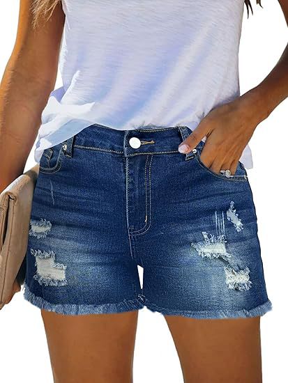 Shorts Denim Frayed - Shorts Jeans Vintage Casuais de Cintura