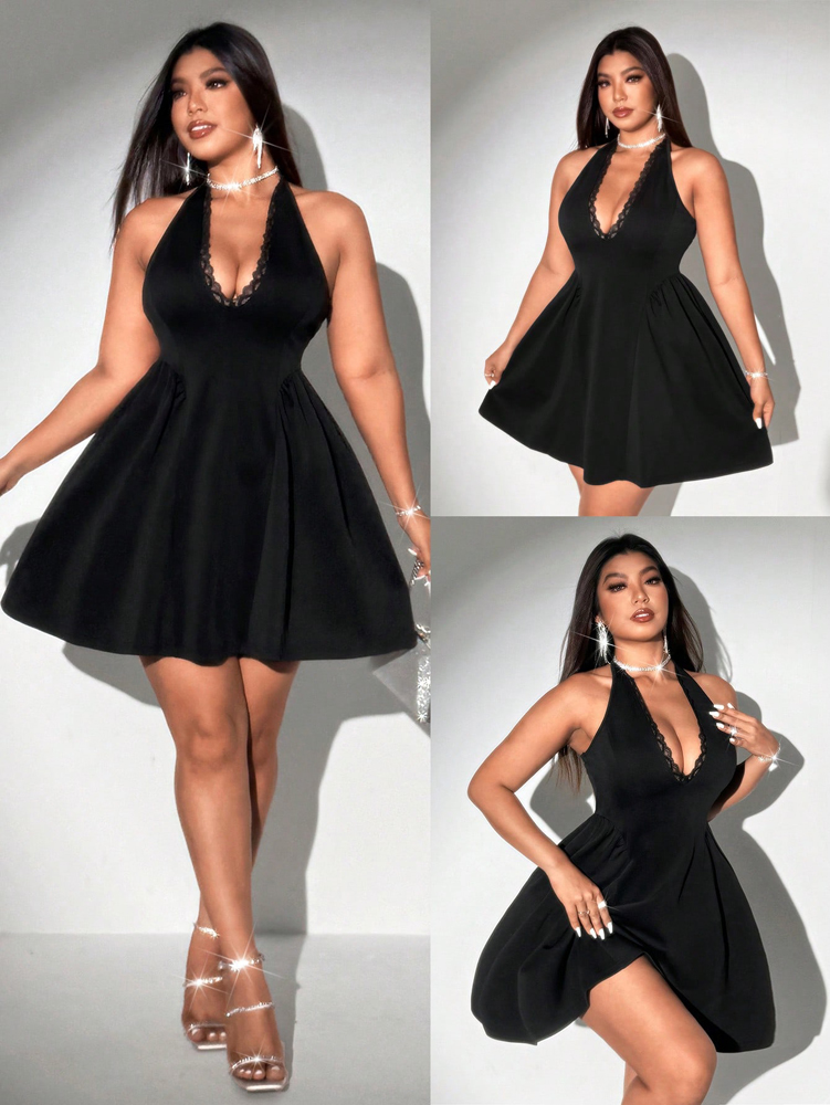 Maxi Dress Halter - Vestido Mini Preto Halter Plus Size