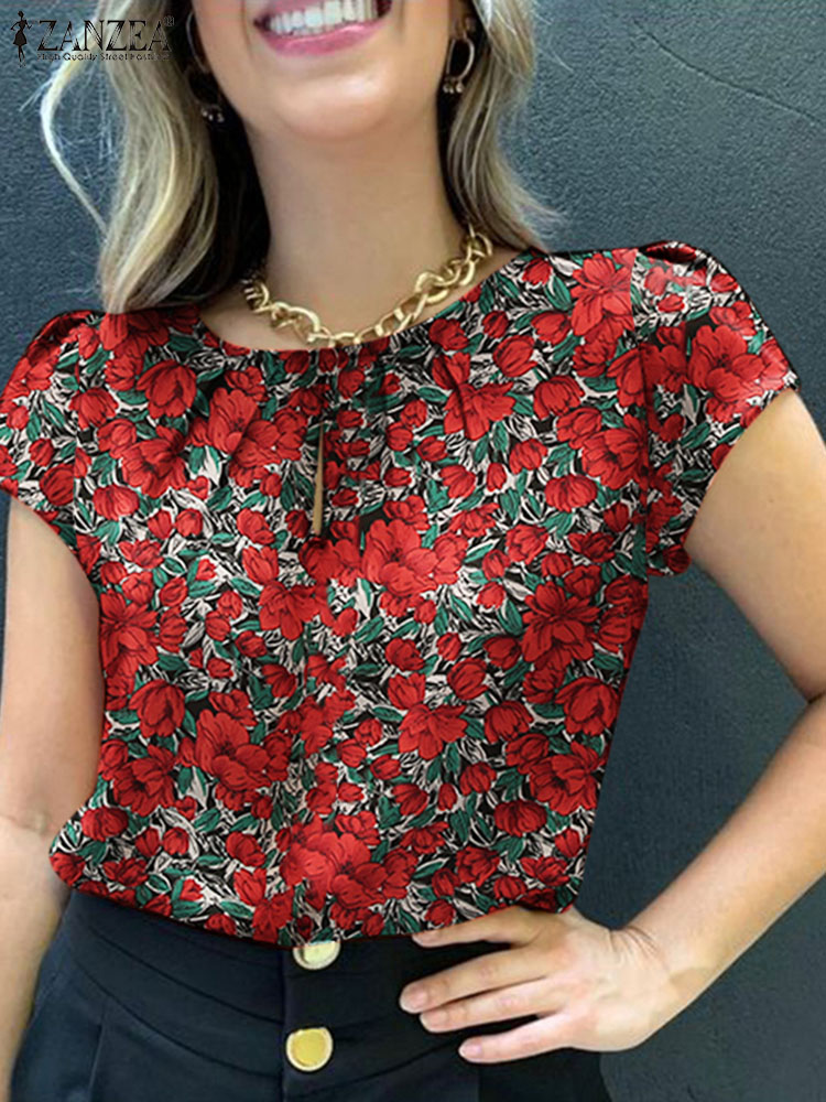 Romper Floral Print - ZANZEA-Blusa estampada floral boêmia para mulheres,