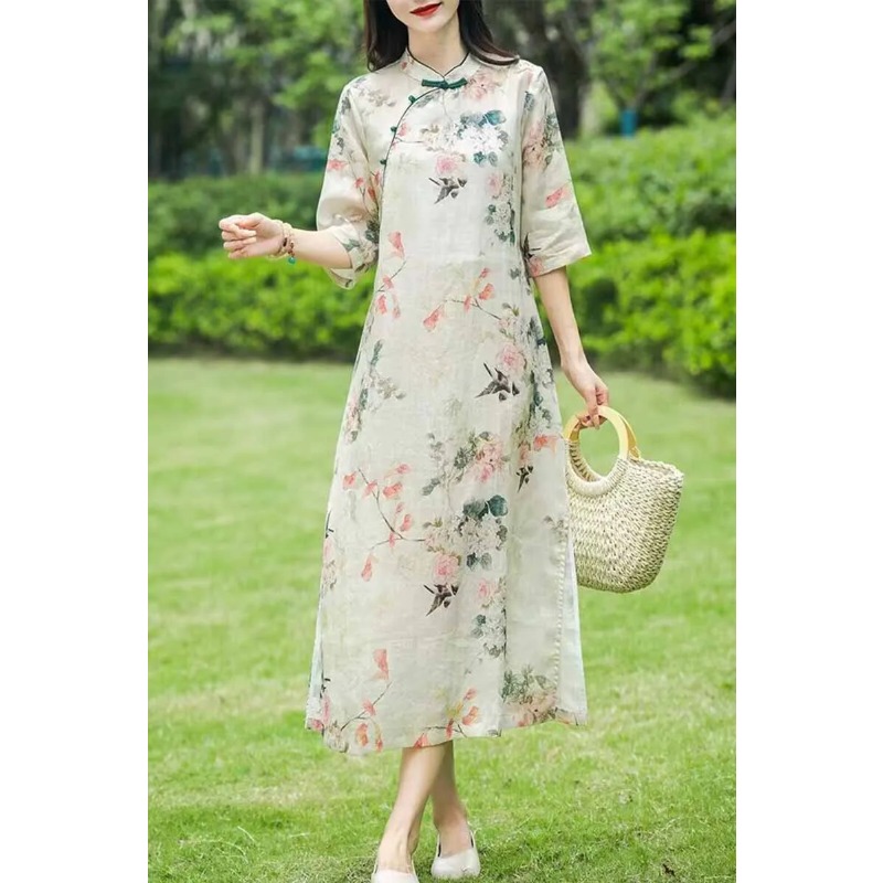 Vestido Cheongsam Feminino Est - Midi Skirt Floral avaliação e preço
