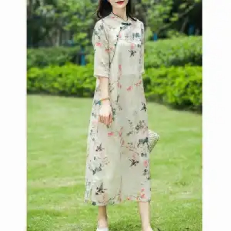 Vestido Cheongsam Feminino Est - Midi Skirt Floral avaliação e preço