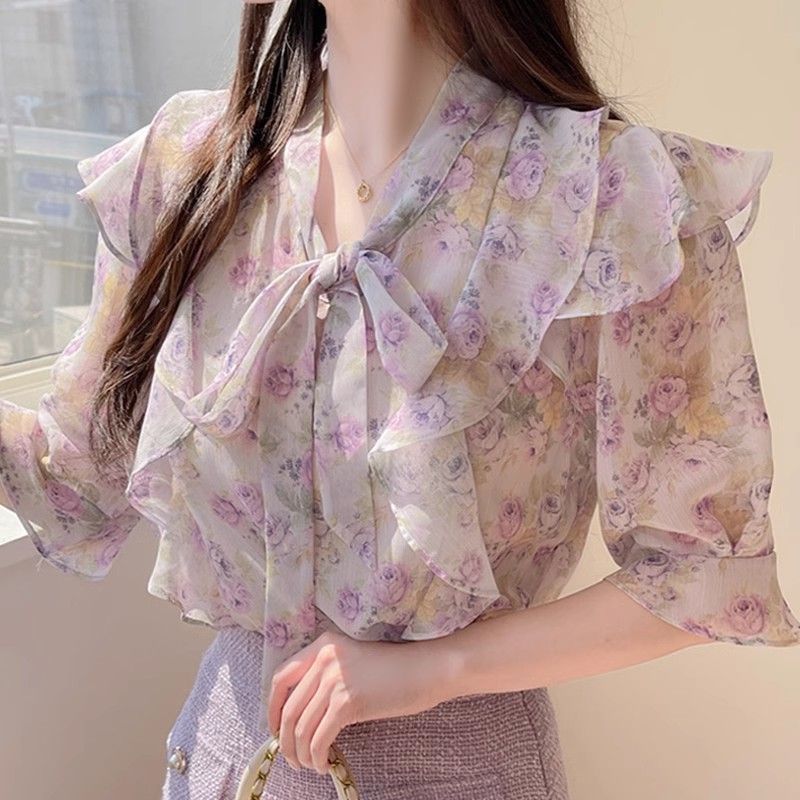 Floral Bowknot Chiffon Women's - Romper Floral Print avaliação e preço