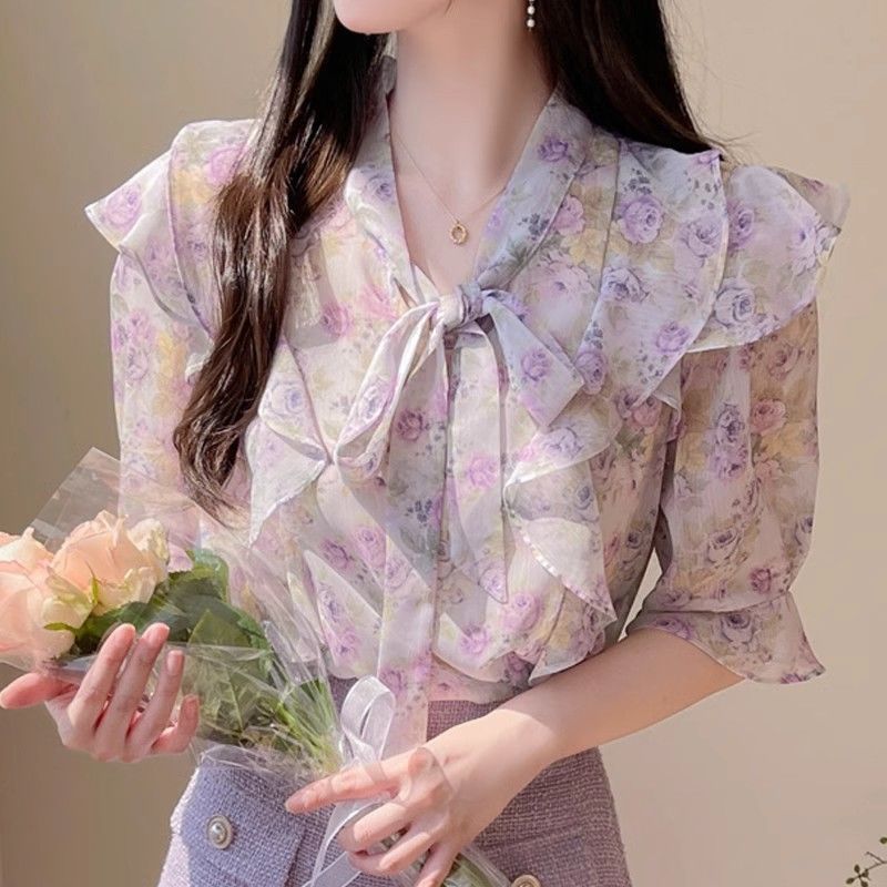 Floral Bowknot Chiffon Women's - Romper Floral Print avaliação e preço