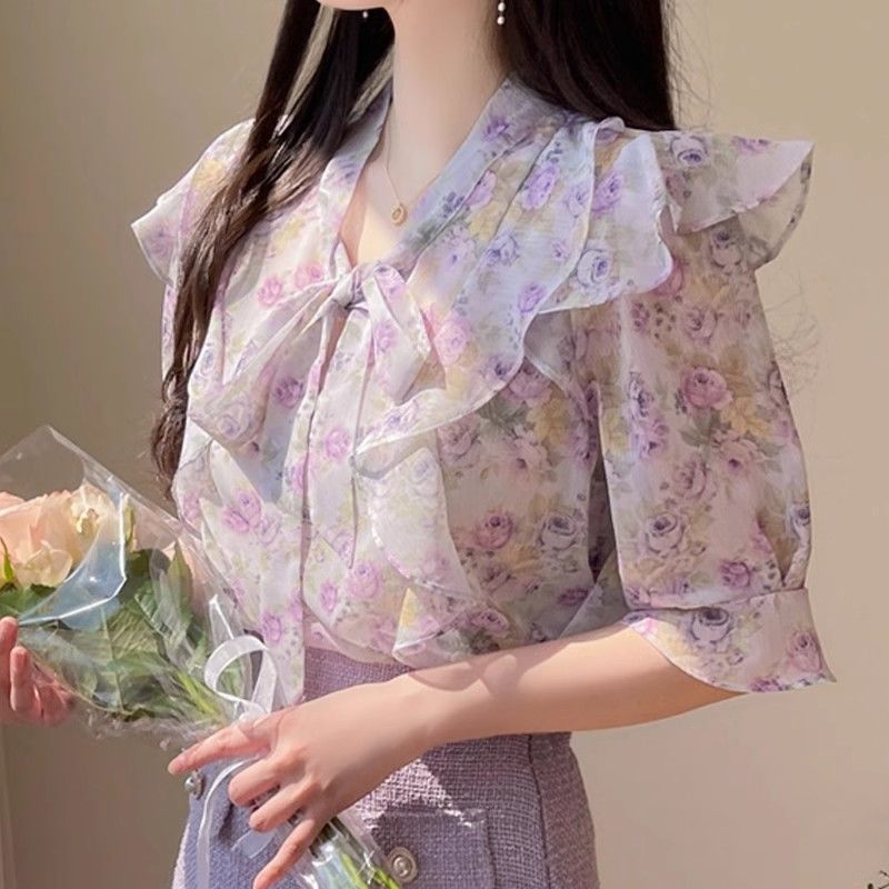 Floral Bowknot Chiffon Women's - Romper Floral Print avaliação e preço