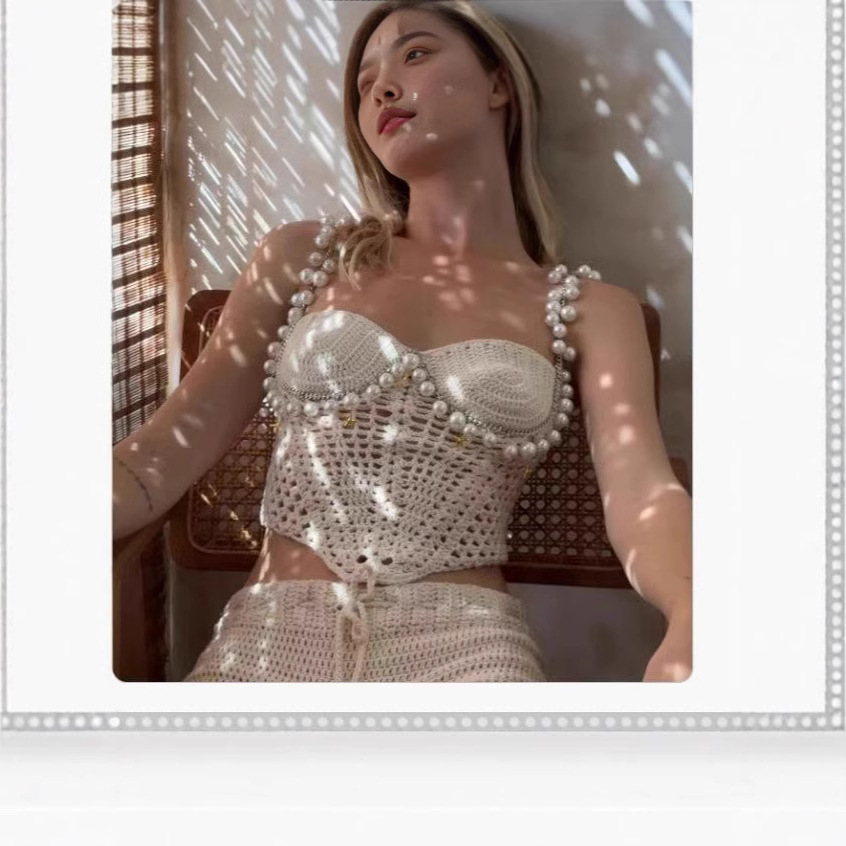 Sexy beading crochê colheita c - Crop Top Crochet avaliação e preço