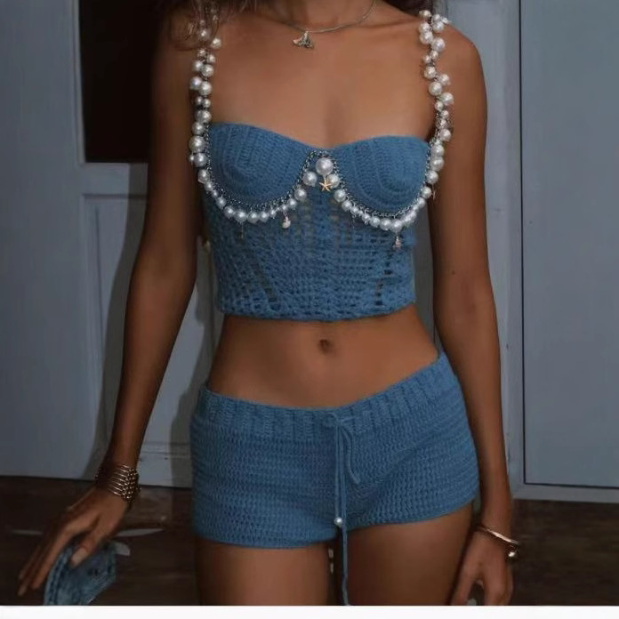 Sexy beading crochê colheita c - Crop Top Crochet avaliação e preço