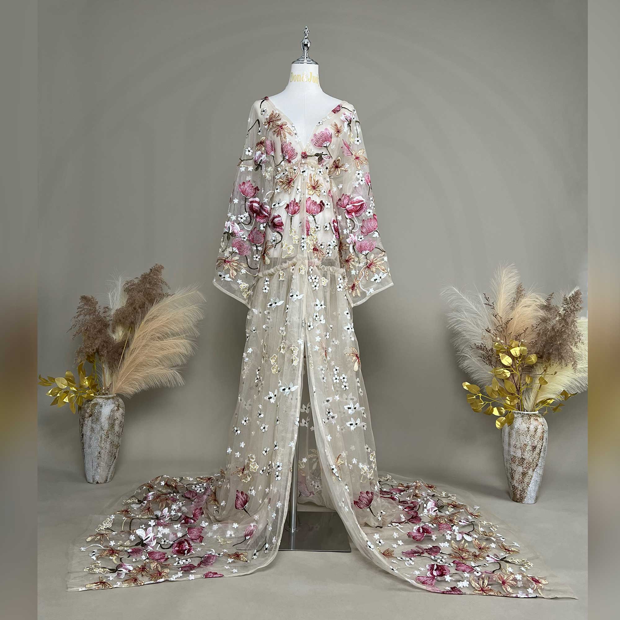 Vestido de Festa Estilo Quimon - Kimono Sheer Floral avaliação e preço